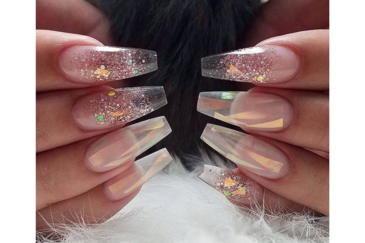 Glitter-Filled Transparent Nails