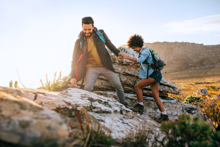 couple hiking for Valentine's day date