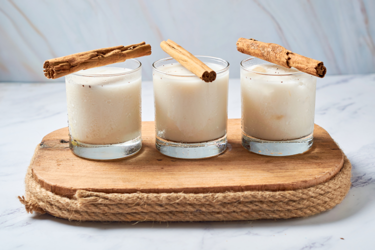 Delicious horchata drink in crystal glasses