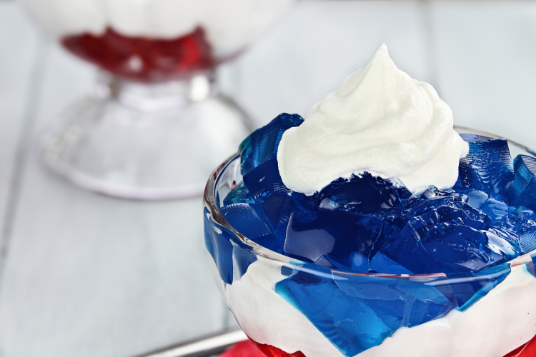 blue and red jello with cool whip cream