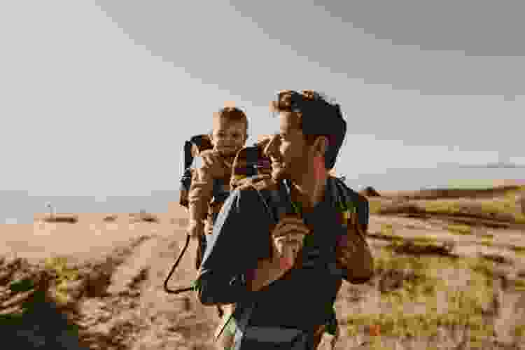 Dad hiking with baby