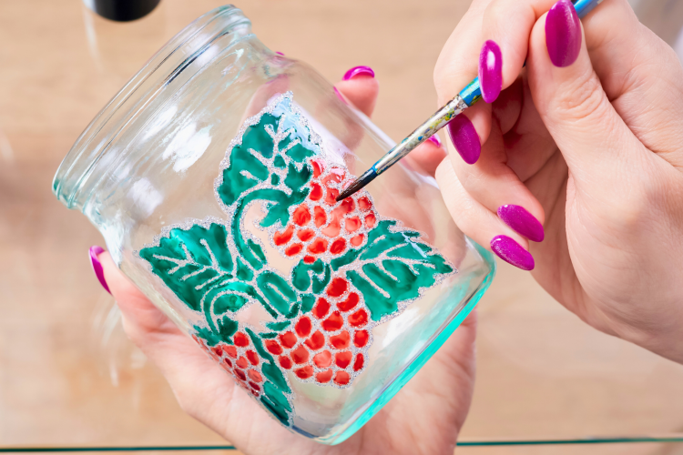painted berries on glass jar