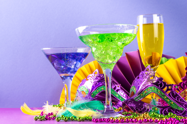 Mardi gras colored cocktails