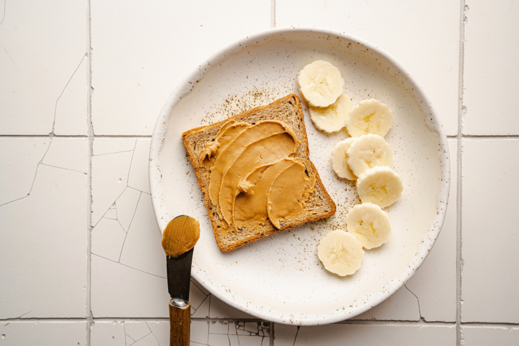 Peanut butter banana toast vegan food idea