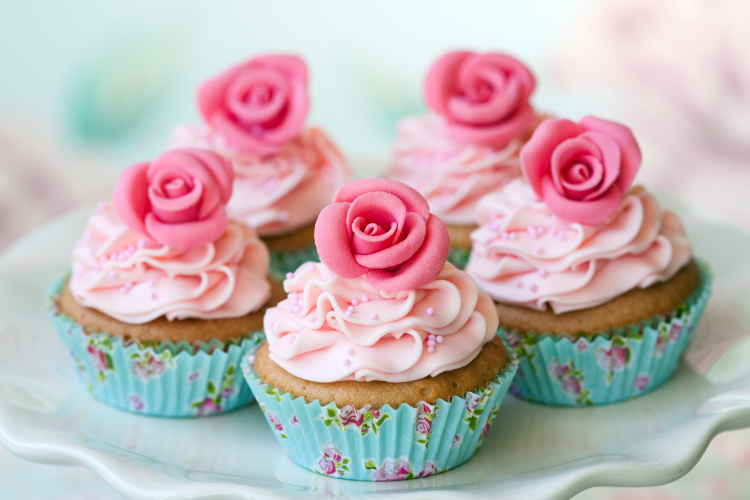 pink cupcakes with roses