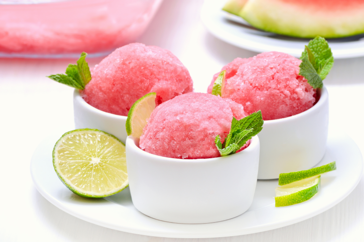 pink sorbet with lime and mint