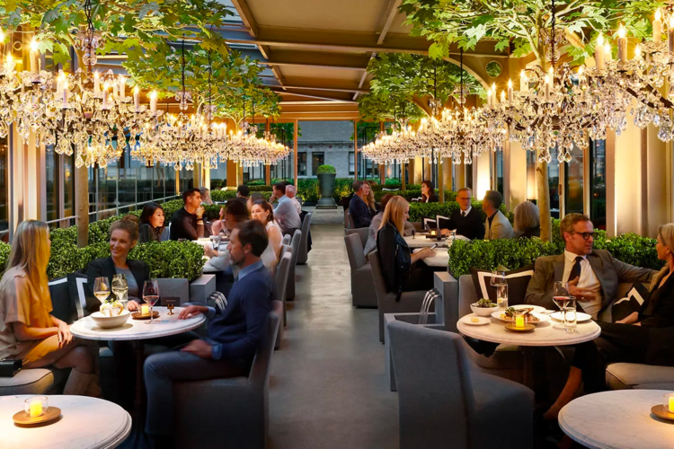 people dining at the RH rooftop restaurant in New York City