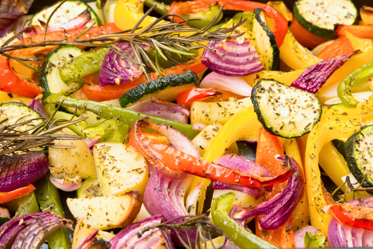 assorted colorful vegetables roasted with seasoning