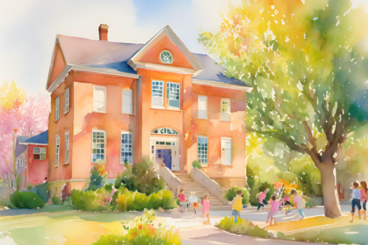 A school watercolor painting is a unique teacher retirement gift.