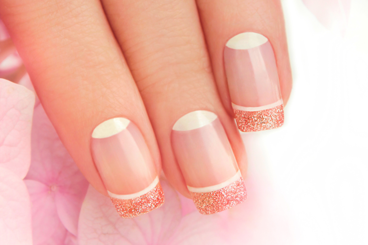 a pink Sparkly French Manicure for your Valentine nails