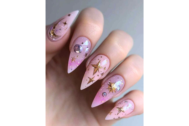 Starry Night Pink Nails