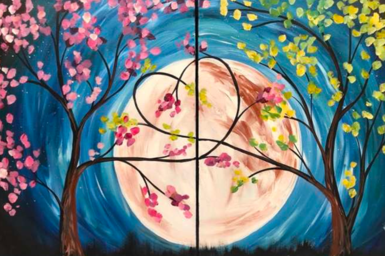 painting of two tree branches forming a heart