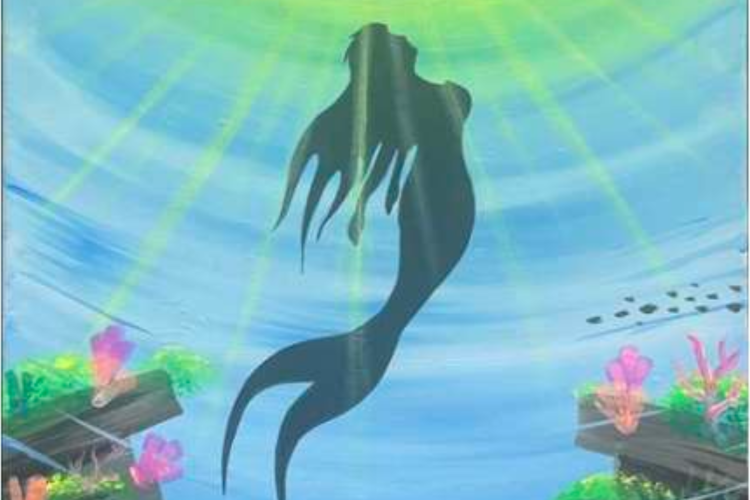 painting of mermaid swimming to surface