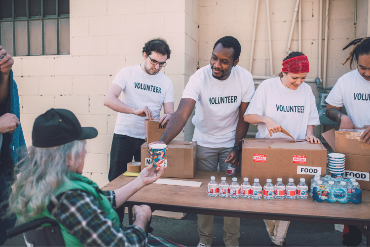 food bank volunteers helping at event