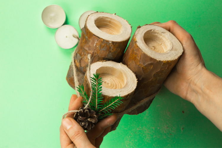 wooden candle holder rustic DIY fall décor