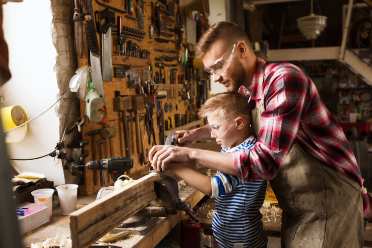 father and son woodworking together