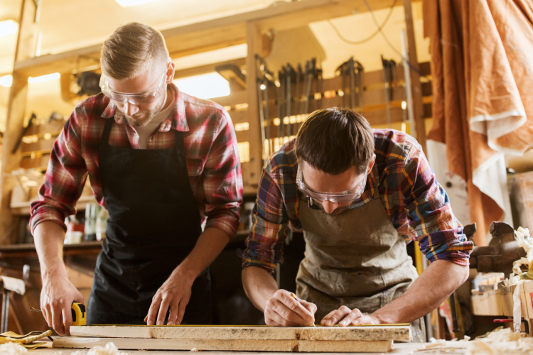 men in woodworking class