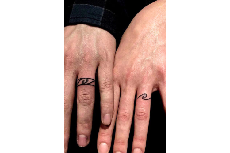 waves wedding ring tattoo
