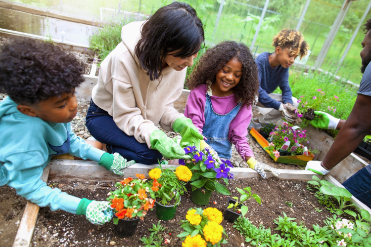 Kids learning to garden as spring break activity