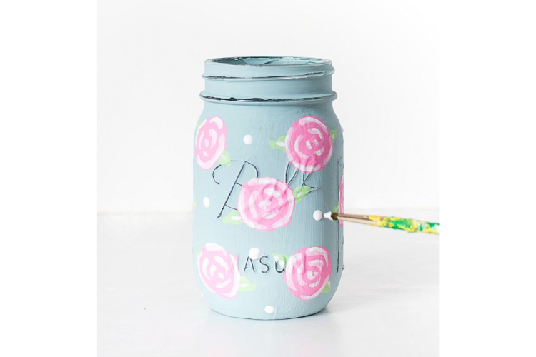 flowers mason jar painting