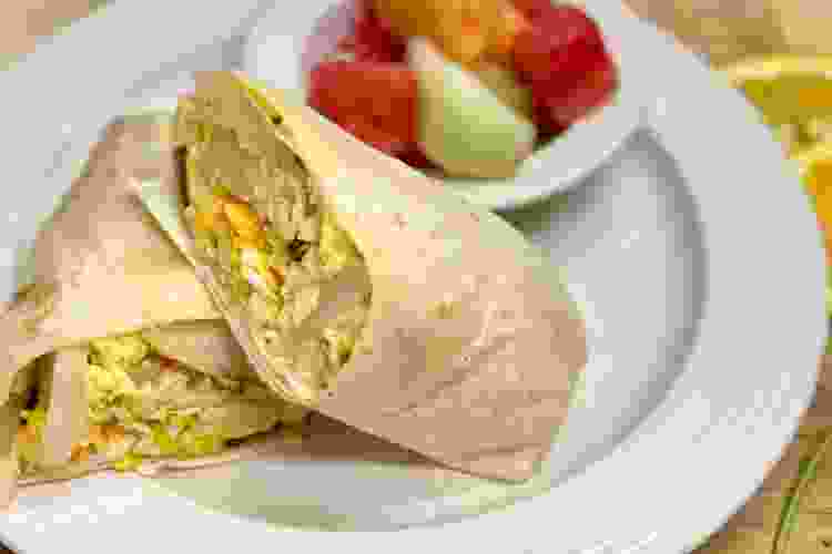 Scrambled eggs breakfast burrito