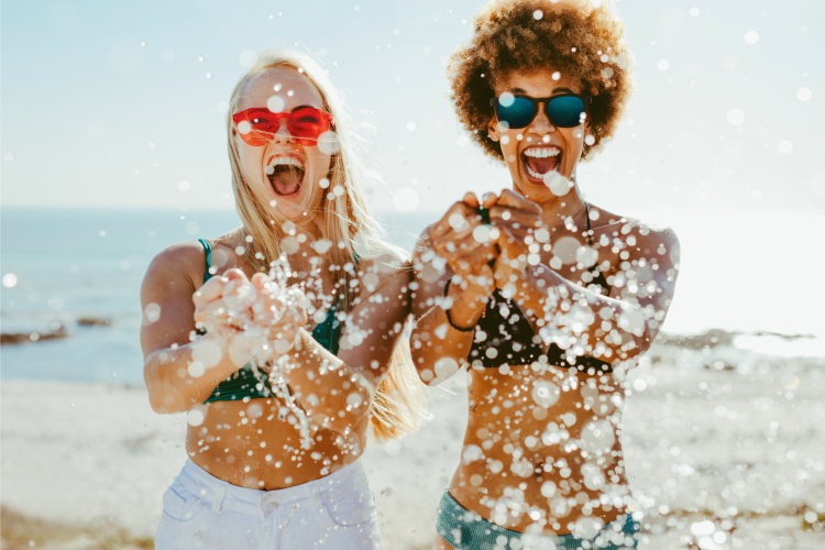 Girls on the beach having fun