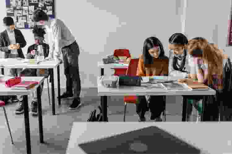 Kids working together in class