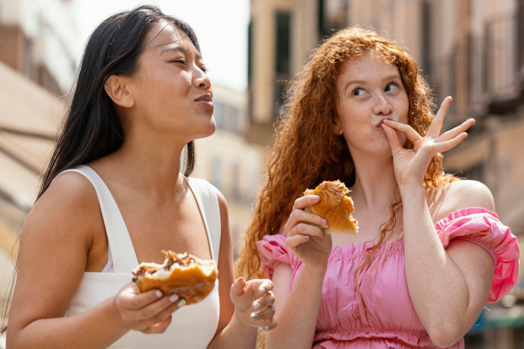 friends eating together some street food
