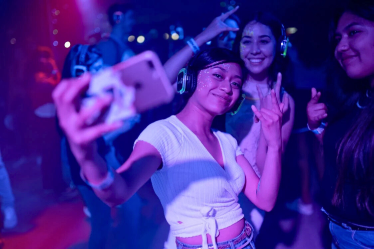 teens in a silent disco