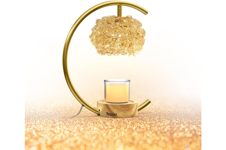 Gold Candle Warmer With Crystal Shade