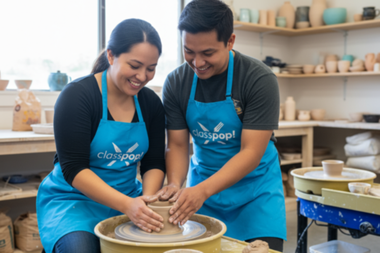 couple in pottery class as Boston gift
