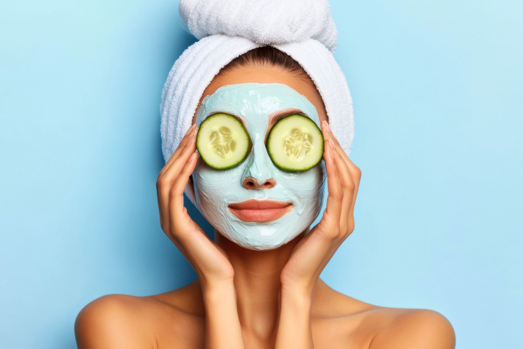 woman with a soothing face mask