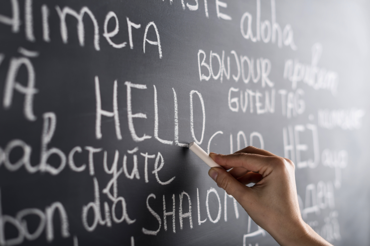 blackboard with hello written in various languages