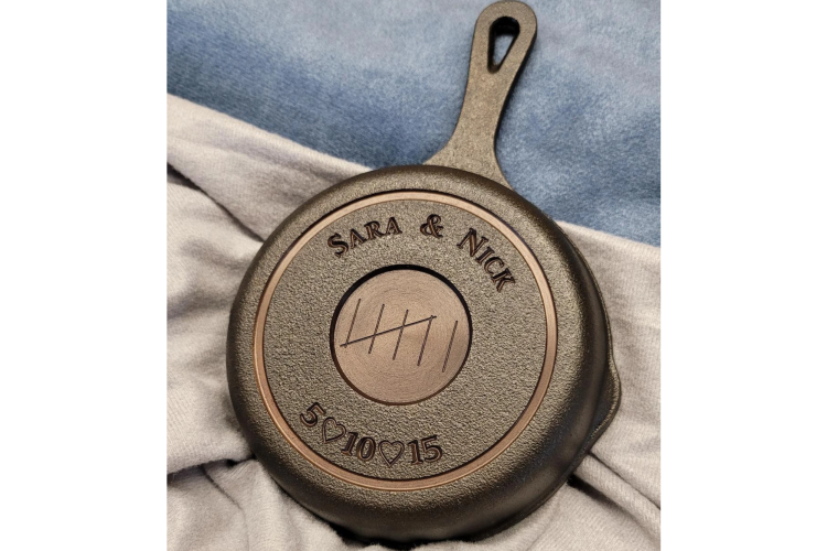 Engraved iron skillet