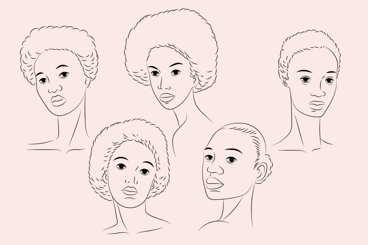 various drawings of a woman's face