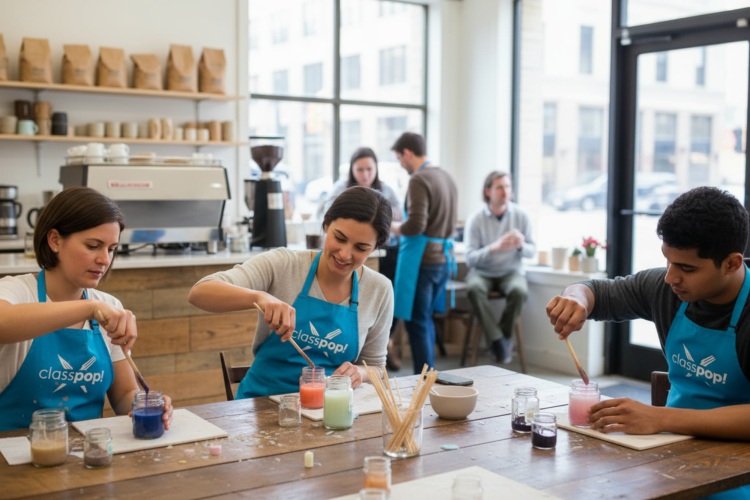 diverse group of people in a candle making class with classpop