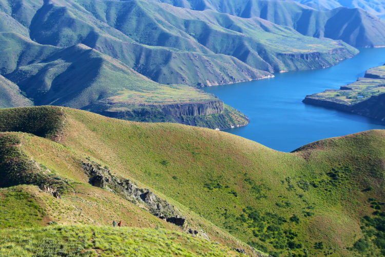 hiking by a lake near Boise