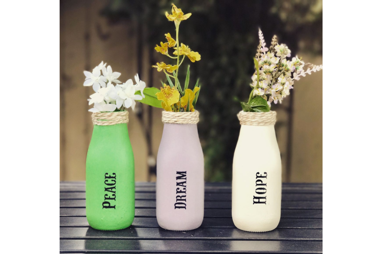 Upcycled Milk Bottles as Vases