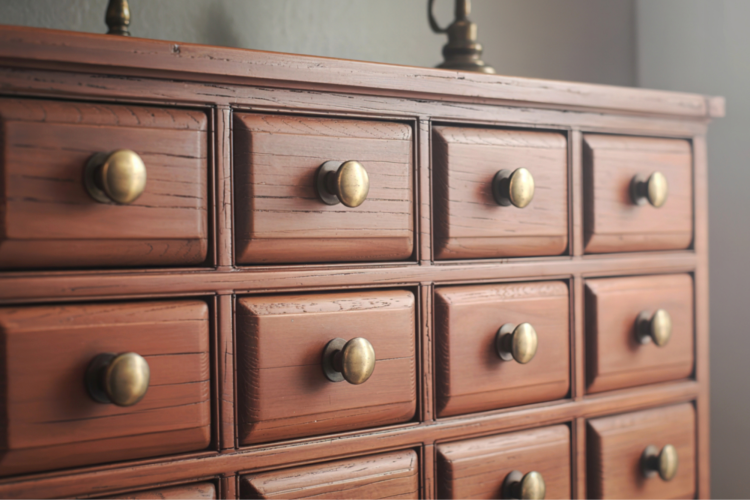 Wood dresser with knobs