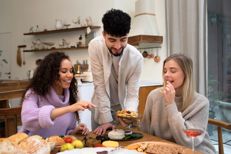 a group of friends at a Friendsgiving lunch
