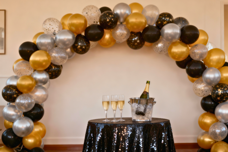 a balloon arch for great new year's eve party ideas