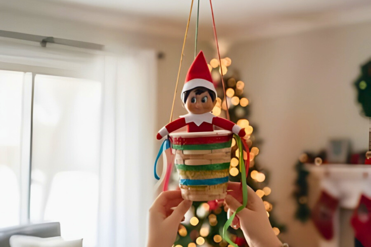 elf on the shelf in a hot air balloon