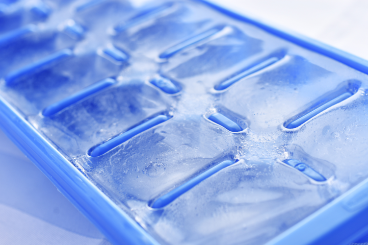 a tray of ice cubes