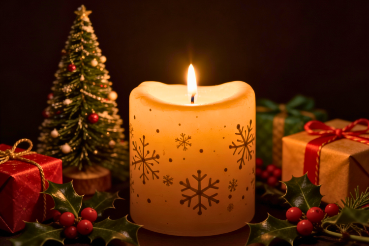 candle painting with snowflake patterns