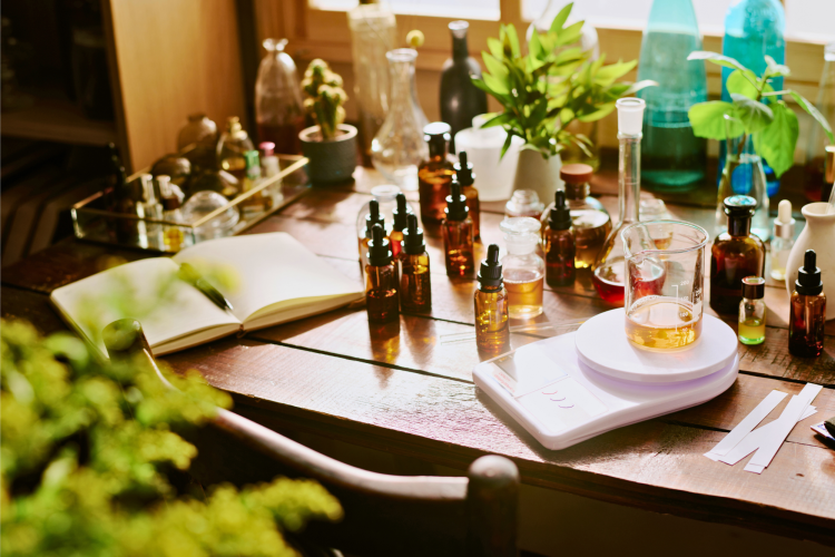 a range of essential oils on a table