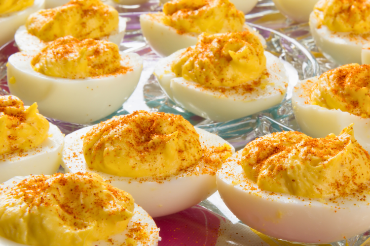 a display of how to make deviled eggs