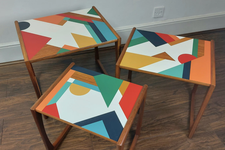 painted geometric side table