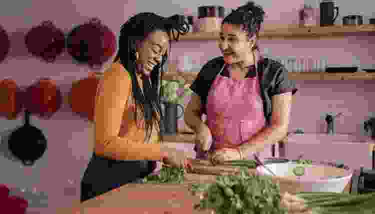 Samin Nosrat cooking with a friend on netflix