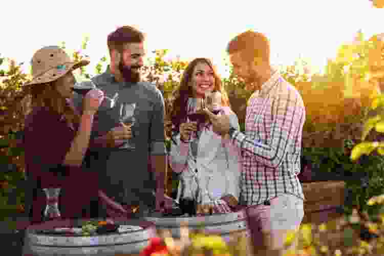 friends drinking wine at winery for 21st birthday party idea