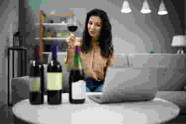 virtual wine tasting on laptop